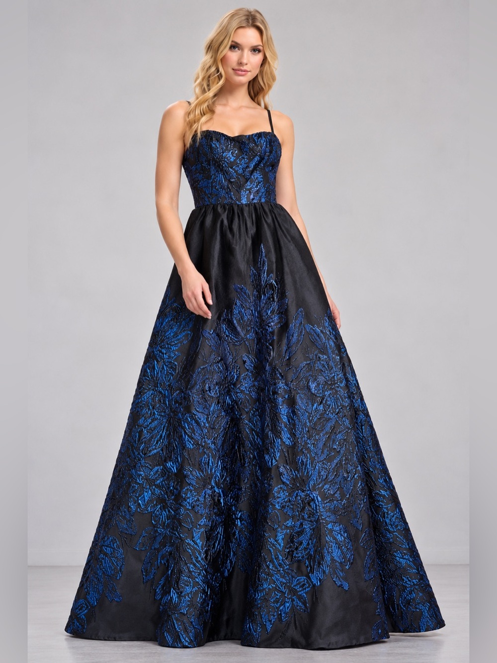 NWT Dress The Population Sapphire Brocade Floral Caroline Gown Medium